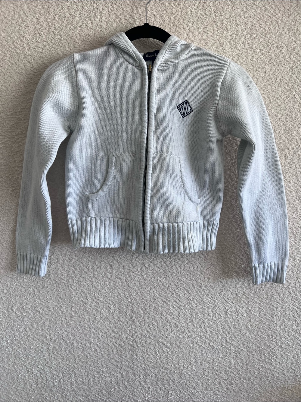 Ralph Lauren Vintage 100% Cotton Blue Zip Sweater Long Sleeves Size Large